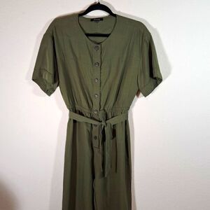 Madewell Women’s Jumpsuit M Army Green Short Sleeve Belted Button Front Onesie